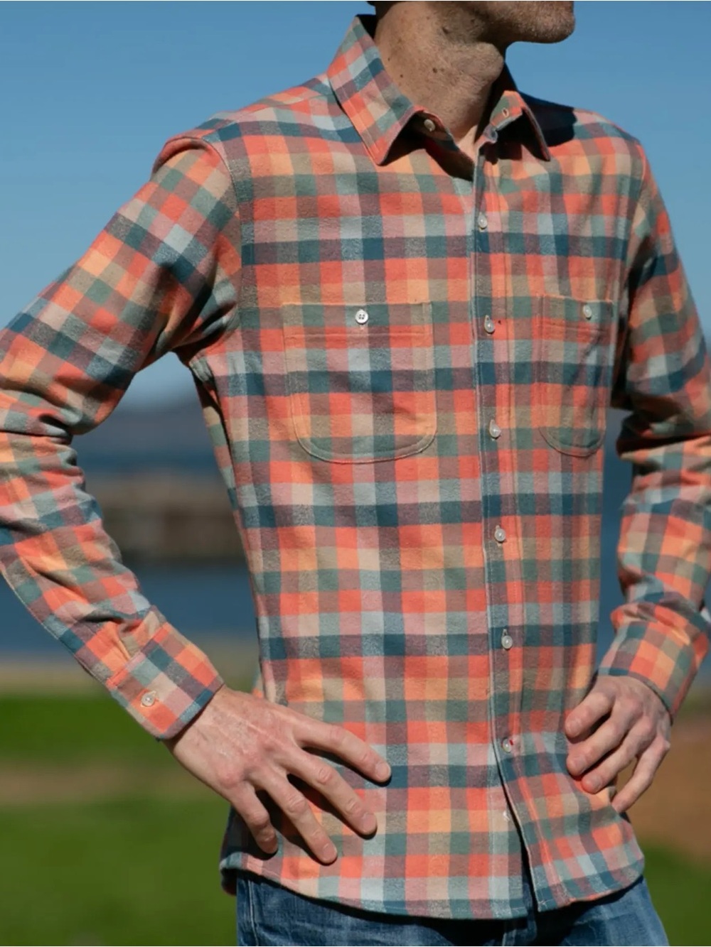 Gustin #823 Organic Retro Checks in Sunset - Size Medium